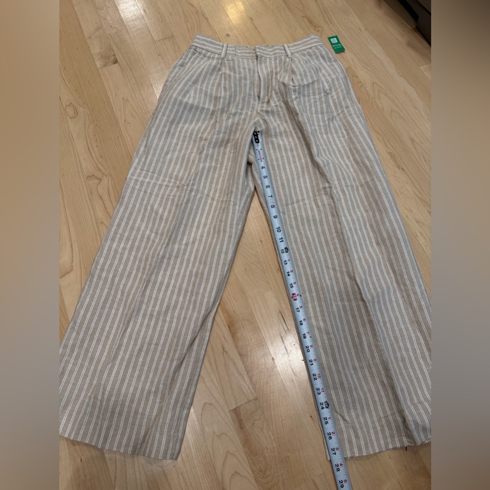 GAP Beige and White Vertical-Stripe Wide Leg Trousers